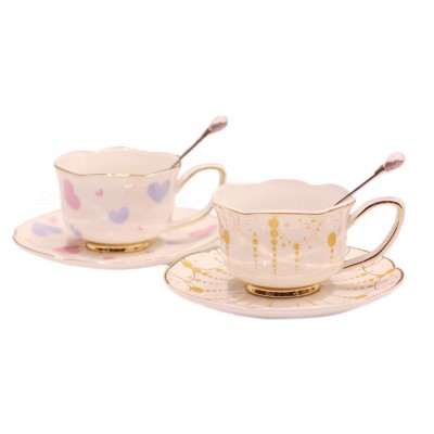 Noble wave edge cheap bone china 180ml   tea cup and saucer for restaurant