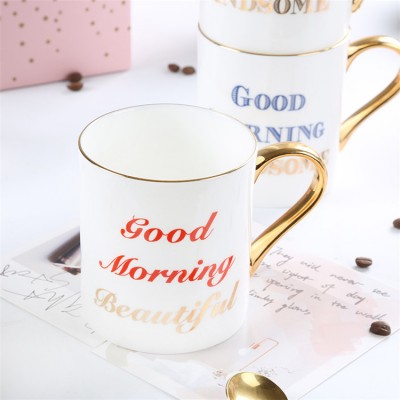 Italain elegance modern white custom made personalized bone china mug with handle for coffee tea