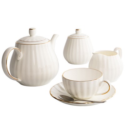 Classic royal german 5 pcs coffee tea sets bone china white  tea set with kettle for restaurant